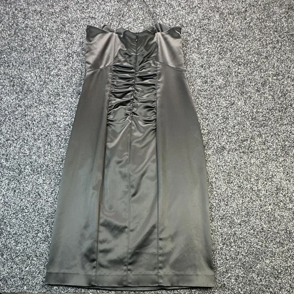 Nicole Miller Women’s Black Satin Ruched Strapless Sweetheart Sheath Dress 10